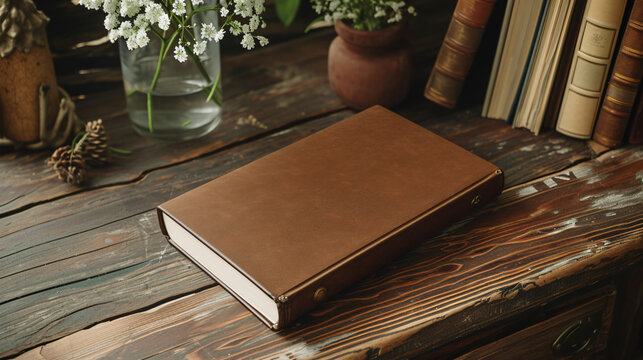 A Deluxe Hardcover Journal, With Its Cover Blank, Is Elegantly Displayed On A Vintage Writing Desk. This Mockup Beautifully Showcases The Journal's Luxurious Design, Inviting Users To Imagin