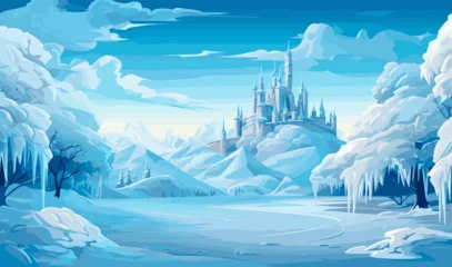 Foto auf Acrylglas snowy landscape with ice castle vector simple 3d isolated illustration © Svitlana