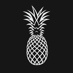 Obraz premium Stylized white illustration of a pineapple on a black background, showcasing intricate linework and symmetry in design.