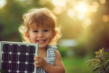 Sunshine and Solar: Joyful Toddler Embracing Clean Energy