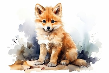 Watercolor puppy dog and animals pet illustration