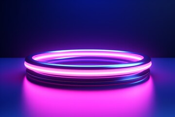 Abstract geometric background of neon linear ring glowing in the dark. Minimalist futuristic wallpaper