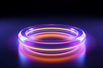 Abstract geometric background of neon linear ring glowing in the dark. Minimalist futuristic wallpaper