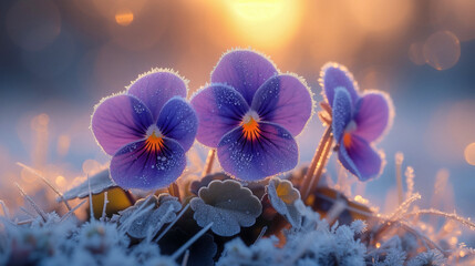 Violets flowers in the morning sun