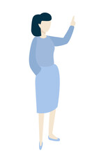 A cheerful cartoon woman points upward, symbolizing direction, confidence, and motivation. The vibrant and stylish graphic is perfect for conveying a positive and dynamic message, capturing attention