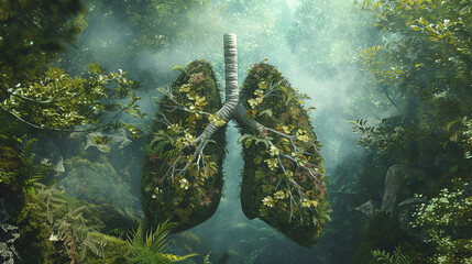 Green lungs filled with forest trees for a healthy environment and planet earth.