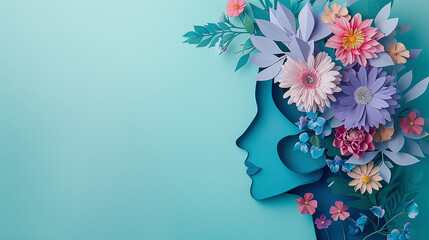 head of a woman with flowers in it, in the style of delicate paper cutouts