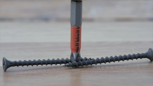 A phillips screwdriver, a bit, rotates and moves the roofing screws. worm gear