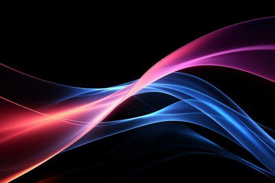 abstract ascending pink blue neon lines isolated on black background. Digital ultraviolet wallpaper