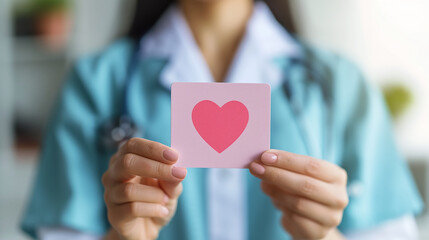 nurse holding a pink paper heart in her hands