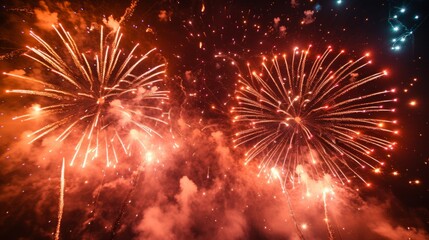 Fototapeta premium Stunning shots of the night sky illuminated by dazzling fireworks to mark the beginning of the new year