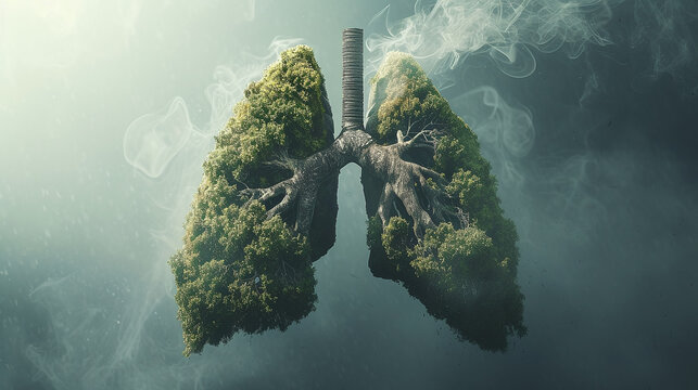 Green lungs filled with forest trees for a healthy environment and planet earth.