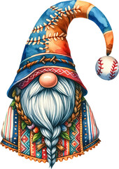 Joyful Baseball Gnome with Blue Hat and Bat Outdoor Decor