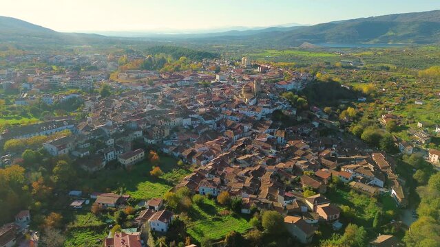 Drone view of the town of Hervas in Caceres, Extremadura, Spain.