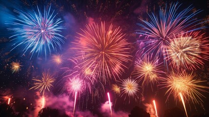 Obraz premium Spectacular shots capturing dazzling fireworks lighting up the night sky during Mardi Gras festivities