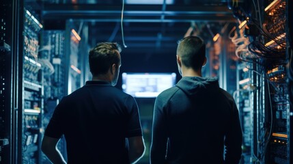 Naklejka premium IT specialists talk about solving problems in the modern IT industry