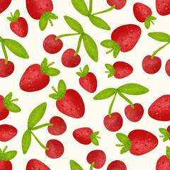 Cute vector seamless pattern with cherries and strawberries