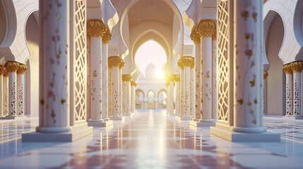 Fototapeta premium Islamic minimalist concept, mosque arch on 3d illustration 3d rendering