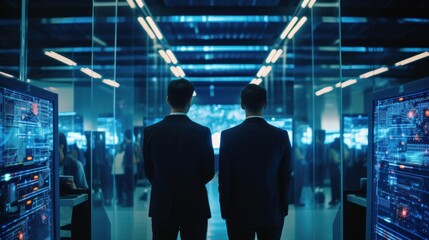 Fototapeta premium IT specialists talk about solving problems in the modern IT industry