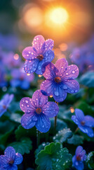 Violets flowers in the morning sun