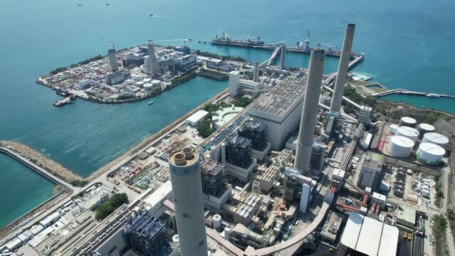 Lamma Power Station, a thermal power plant provides electricity to Hong Kong Island. Used coal-fired power generation and natural gas to reduce environmental damage,Aerial view