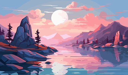 fantasy lake vector flat minimalistic isolated illustration