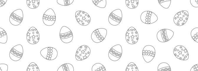 Easter seamless pattern with Easter eggs. Black and white. Template for coloring, fabric, wallpaper, wrapping paper. Vector illustration.