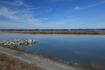Blick auf die Naturlandschaft am Einlauf des Rheins in den Bodensee bei Hard in &Ouml;sterreich
