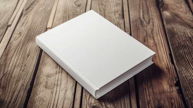 A versatile hardcover book mockup on a rustic wooden table, presenting a blank canvas ready to be customized with captivating designs. Unleash your creativity and explore limitless possibili