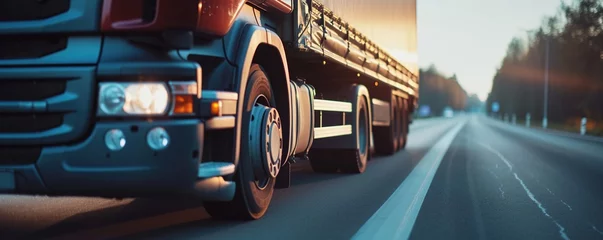 Foto op Canvas container truck travel on highway, concept of transportation, import, export industrial logistics Freight Land transportation on asphalt © Fajar