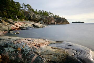  View of Bjorn nature reserve on a nice winter evening in the Stockholm archipelago