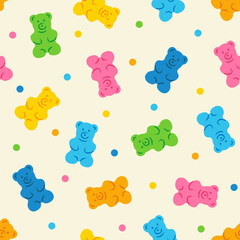 Gummy bear seamless pattern. Sweet jelly candy texture. Colorful vector illustration. - 731301584