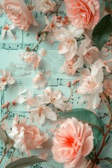 Sheet of Music With Pink Flowers.  
