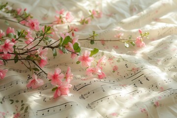 Close Up of a Floral Music , Patterned Sheet.  