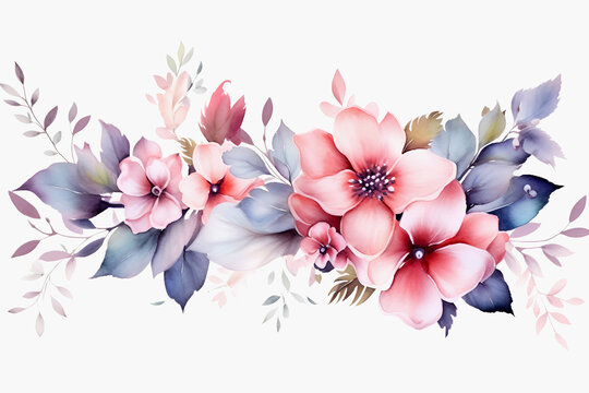 Beautiful pink watercolor flowers on white background. Ideas for your design