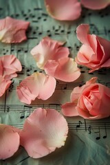 Sheet of Music With Pink Flowers.  