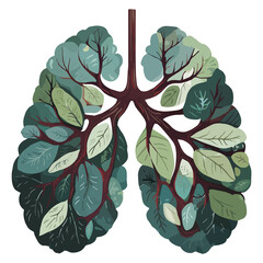 illustration coloré de poumons humains prenant la forme d'un arbre avec son feuillage dans un style flat design détouré