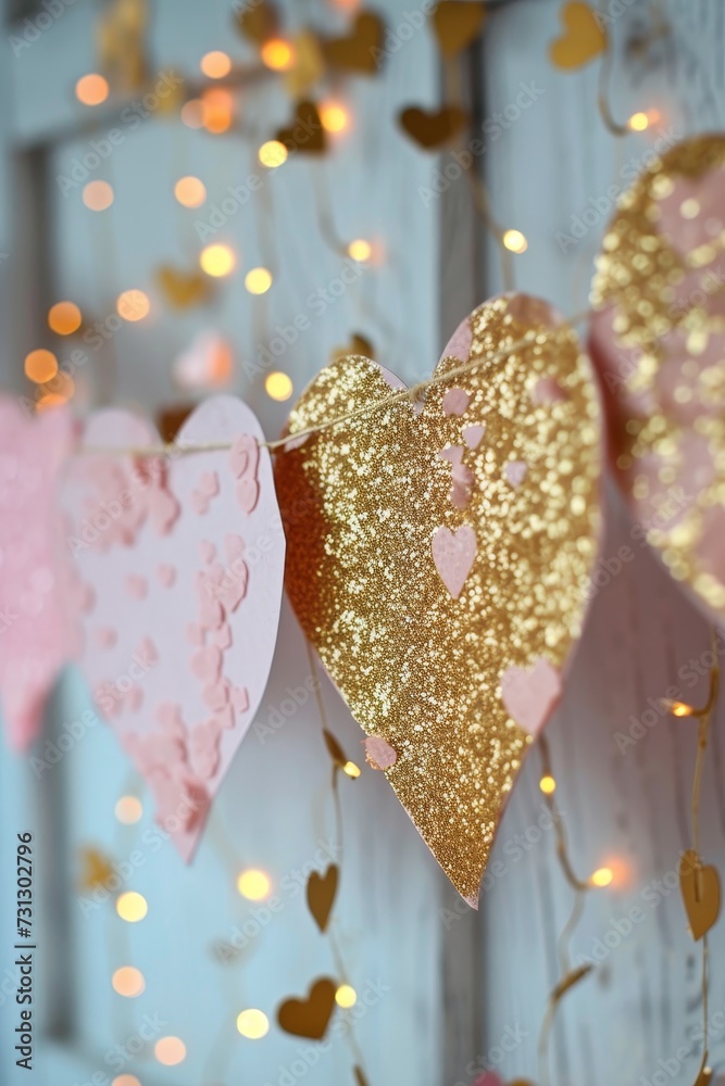 Poster String of Paper Hearts Hanging From a String.  