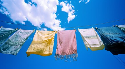 the timeless ritual of laundry day, immortalized with clothes drying