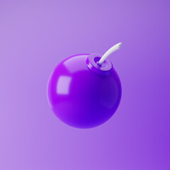 Spherical bomb icon isolated over purple background. 3D rendering.