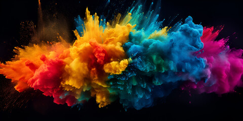 Fototapeta na wymiar Colorful rainbow Holi paint color Explosion of colored powder, isolated on black background. Abstract colored background, Explosion of colored powder on a black background.