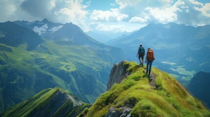 Happy hikers reach scenic peaks