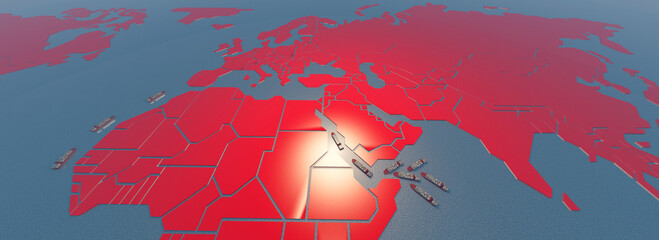 Geopolitical Trade Routes: Abstract Map Projection Over International Waters
