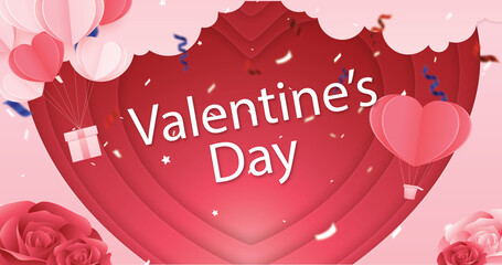 Valentines day background in paper style illustration color pink and red