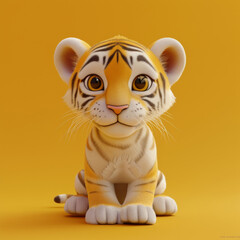 flat logo of cute baby tiger with big eyes lovely little animal 3d rendering cartoon character