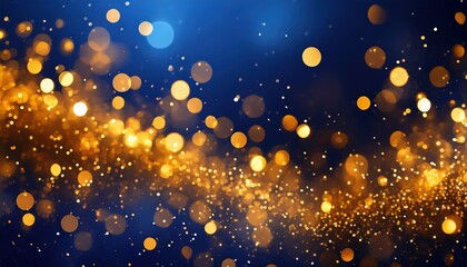 christmas golden light shine particles bokeh on navy blue background background abstract background with dark blue and gold particle