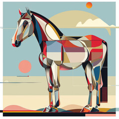 Obraz premium artwork portrays a horse in a modern, geometric style. t-shirt design, wall art design