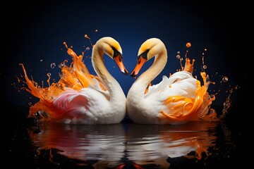 Two abstract swans swimming in the water