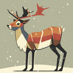 artwork portrays a reindeer in a modern, geometric style. t-shirt design, wall art design