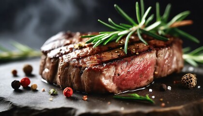 grilled medium rib eye steak with rosemary and pepper macro ai generative